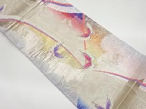 縞に曲線・蝶模様織出し袋帯